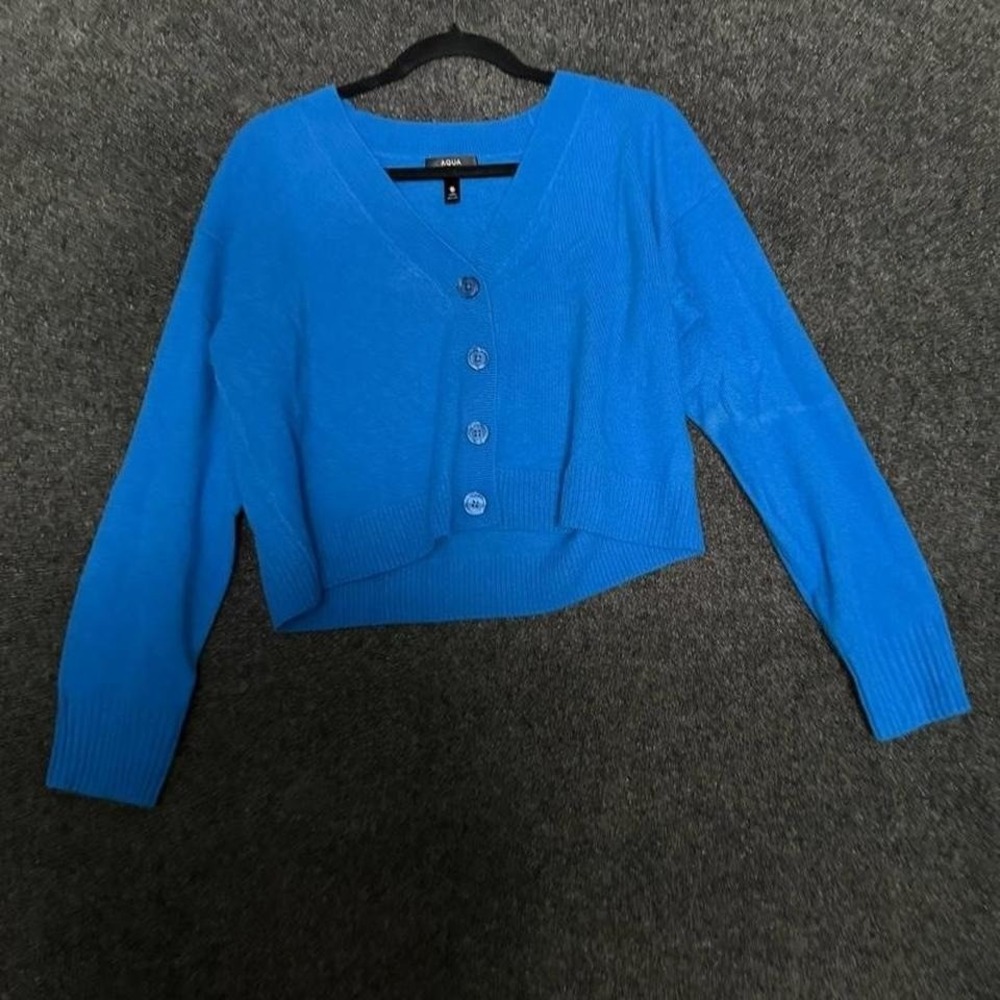 Aqua Cashmere Cardigan Women's XS Blue Cropped Button Front Sweater